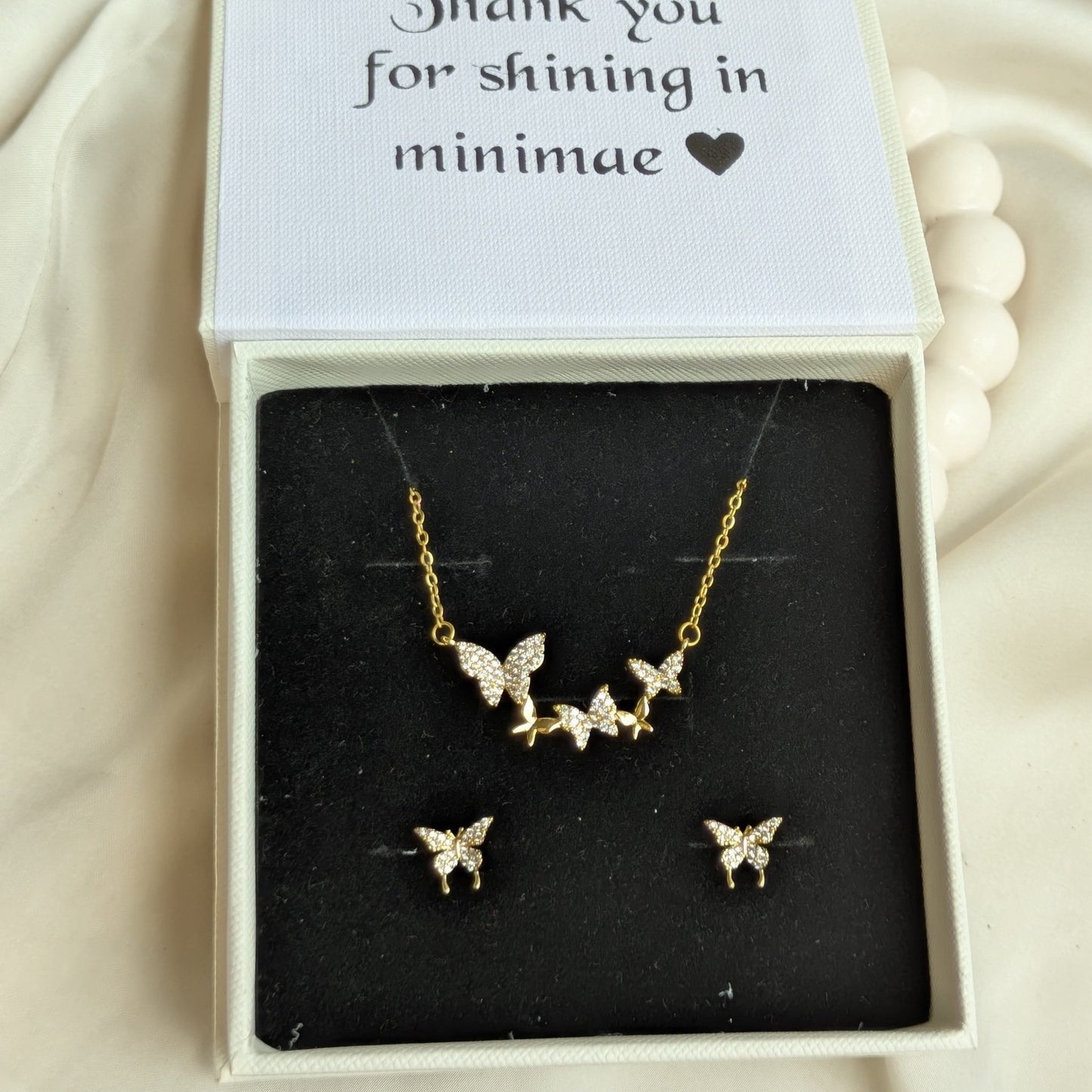 Butterfly Stud Earrings & Faewings Necklace Set 18K Gold - Plated - minimae -