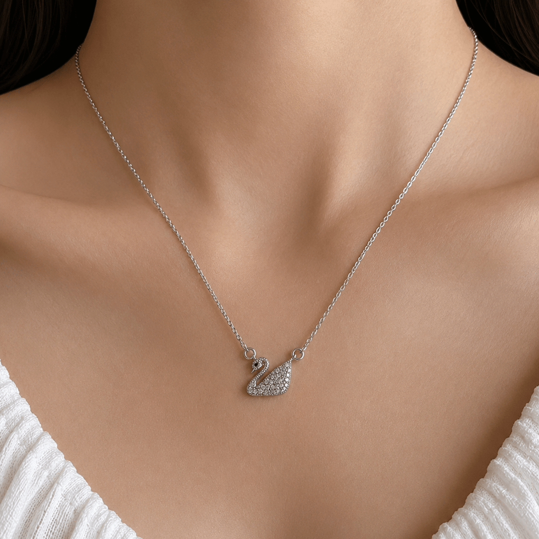 Celeste Swan Crystal Pendant Necklace - minimae - 