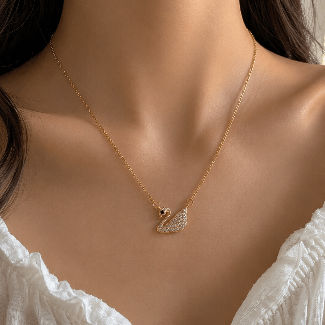 Celeste Swan Crystal Pendant Necklace - minimae - 