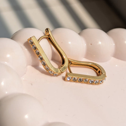 Golden Gleam Hoops – Crystal - Embellished Anti - Tarnish Earrings - minimae - 