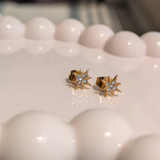 Golden North Star Stud Earrings – Dainty Celestial Sparkle - minimae - 