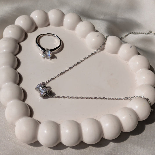 Moonlit Solitaire Adjustable Ring And Silver Barrel Necklace set - minimae - Set