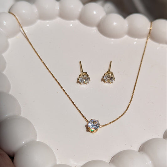 Solaitaire Necklace & Daily Glow Zicron Stud Set 18K Gold Plated - minimae - 