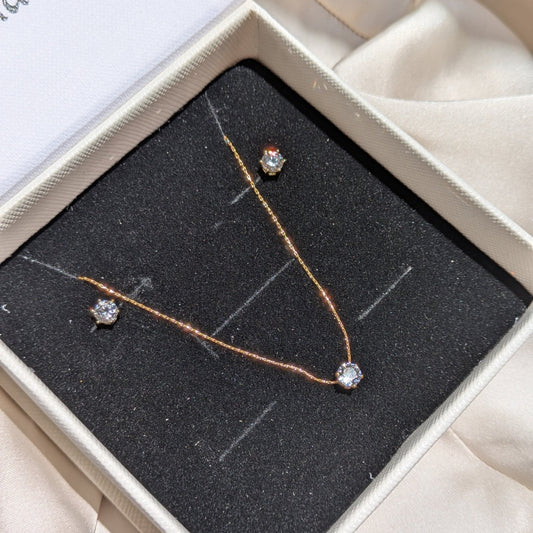 Solaitaire Necklace & Daily Glow Zicron Stud Set 18K Gold Plated - minimae - 