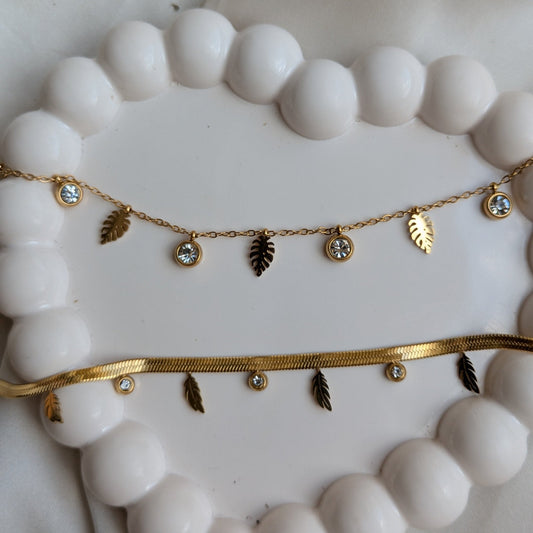 Willow Leaf Necklace & Golden Fern Whisper Bracelet – 18K Gold Plated Set - minimae - Set